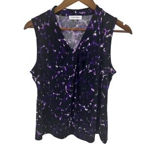 Calvin Klein Womens Blouse Tank Size Petite Large Business Professional Abstract
